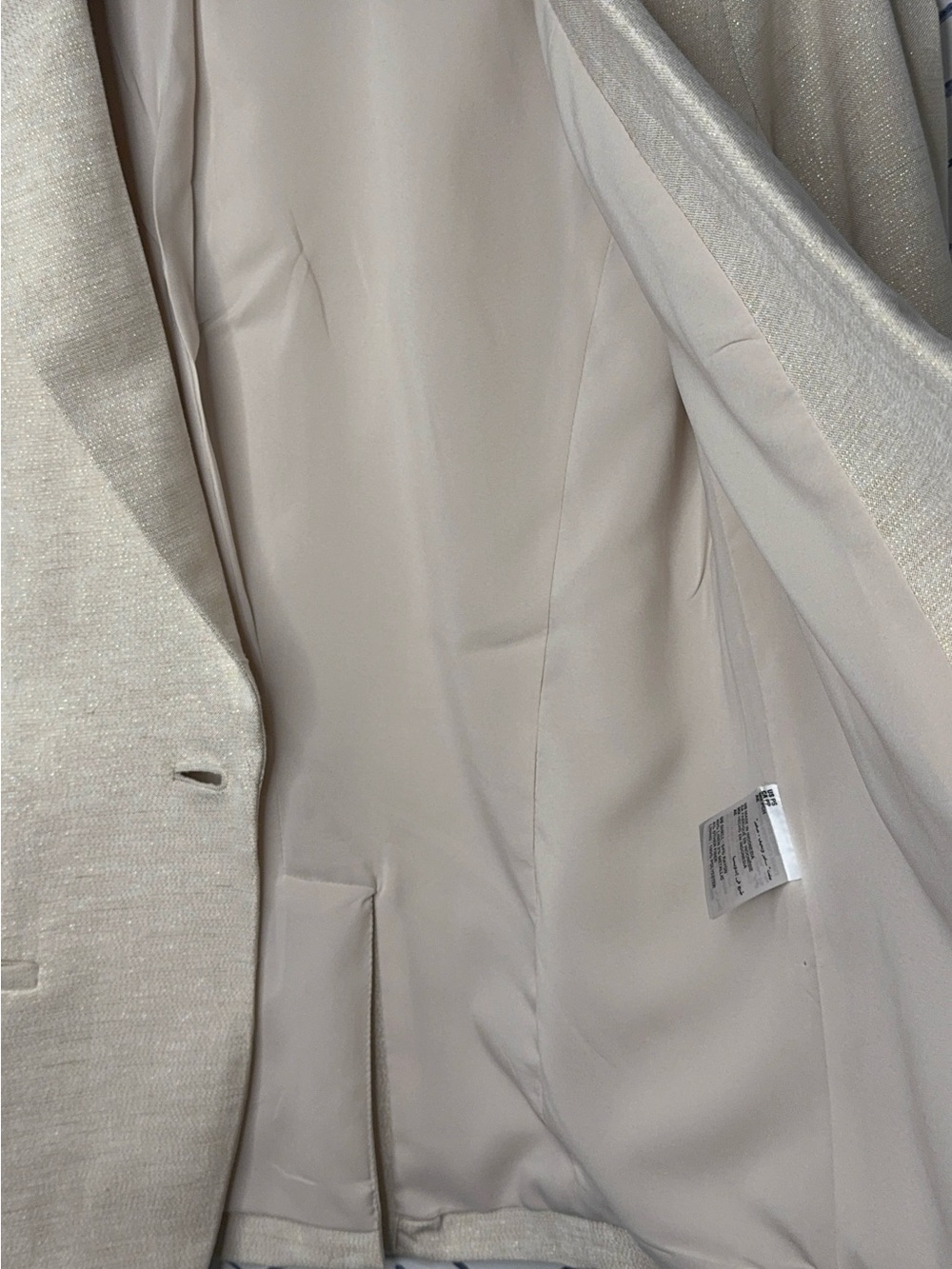 NWOT INC Summer Linen Gold Metallic Beige single-button blazer SP - Picture 7 of 9